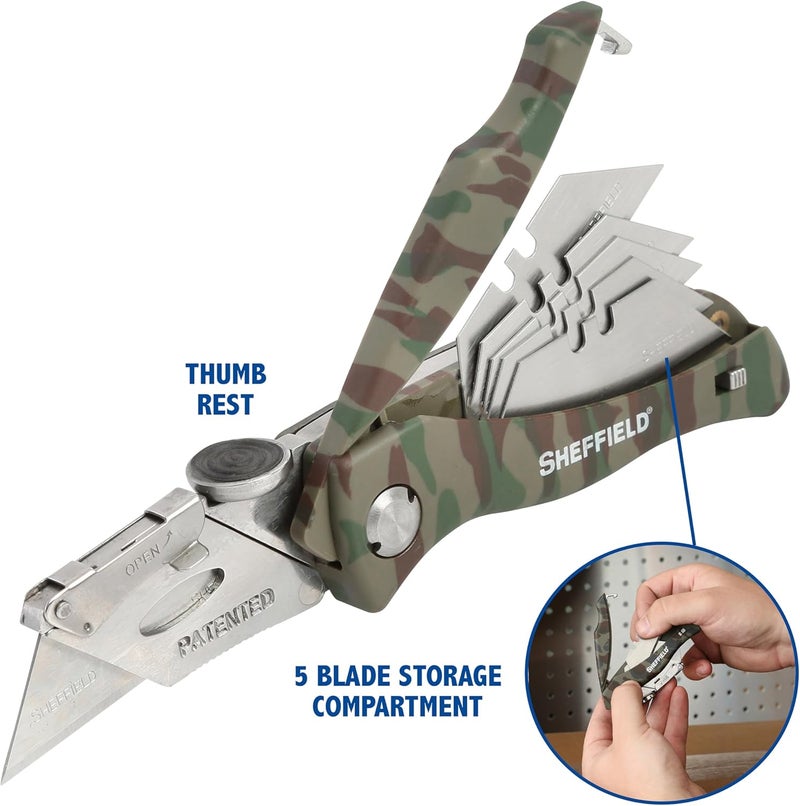 Sheffield Folding Utility Knife, Accepts Standard Utility Knife Blades, Box Cutter, Razor Blades Included, For Home, Office, Trades, and Warehouse - Image 5